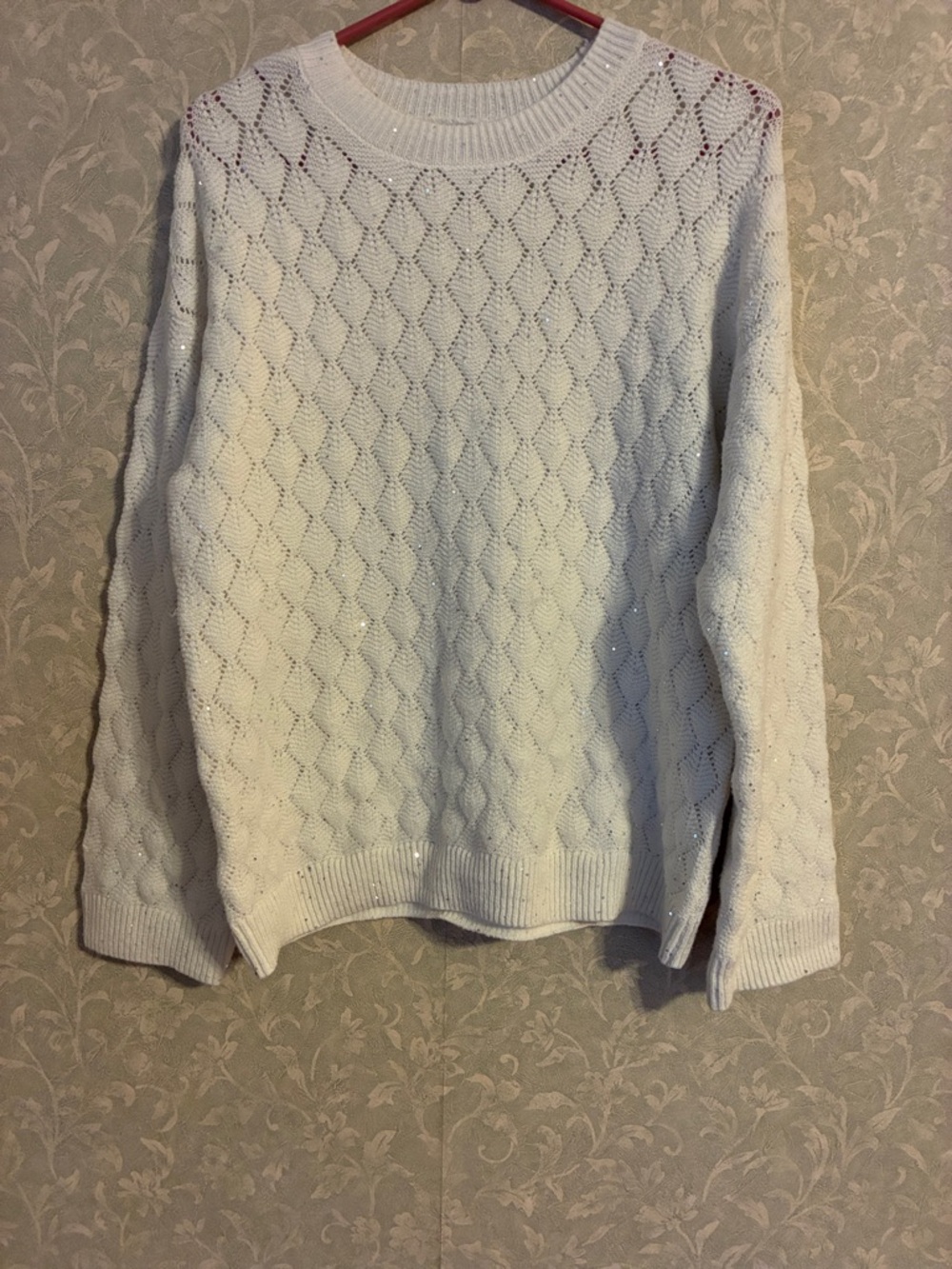 Liz Claiborne White Open-Knit Crewneck Sweater